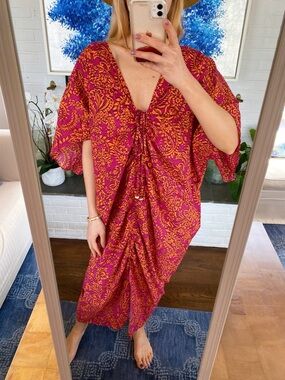 ZARA Vibrant Pink & Orange Printed Caftan Dress! 🍇